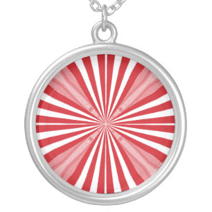 Red and white stripes silver plated necklace