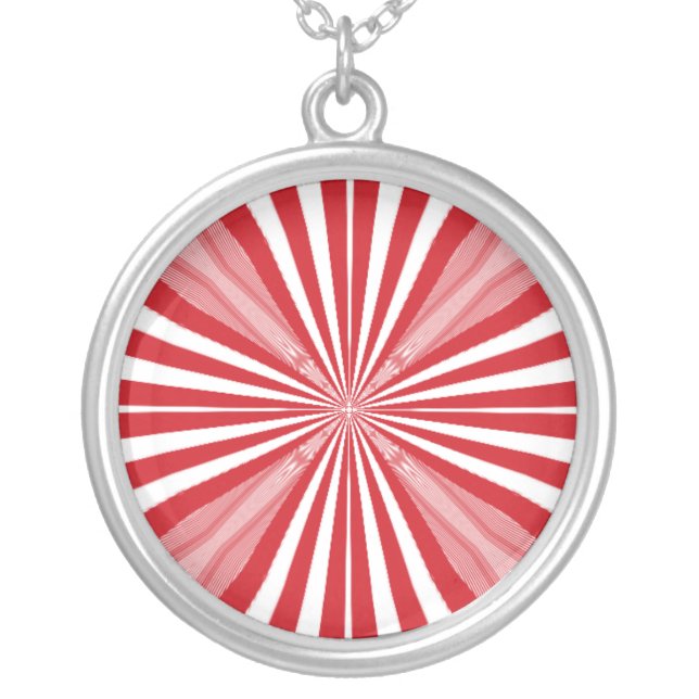 Red and white stripes silver plated necklace (Front)