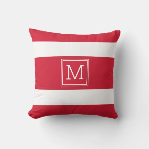 Red and White Stripes Simple Monogram Custom Outdoor Pillow