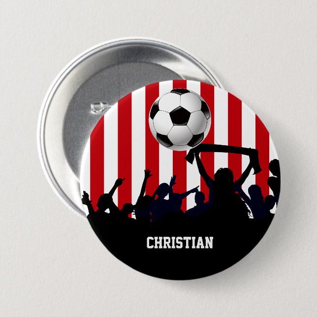 Red and White Stripes Soccer Fans and Football Button (Front & Back)