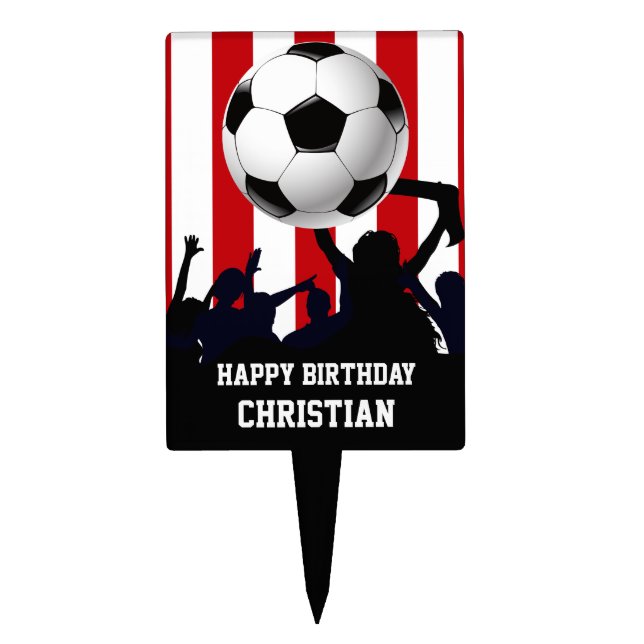 Red and White Stripes Soccer Fans and Football Cake Topper (Front)