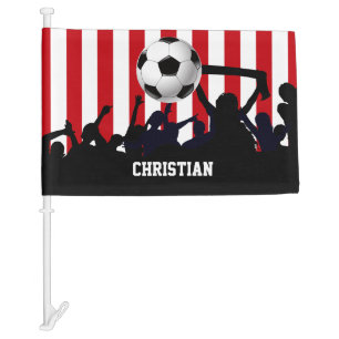 Red and White Stripes Soccer Fans and Football Car Flag