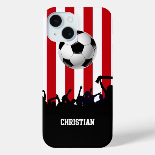 Red and White stripes Soccer Fans and football iPhone 15 Case