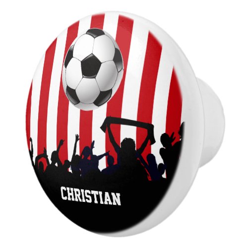 Red and White stripes Soccer Fans and football Ceramic Knob