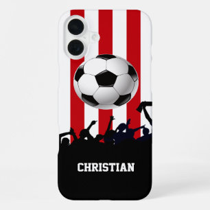 Red and White stripes Soccer Fans and football iPhone 16 Plus Case