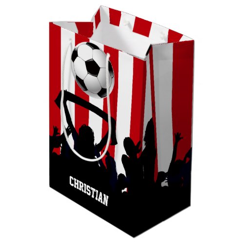 Red and White stripes Soccer Fans and football Medium Gift Bag