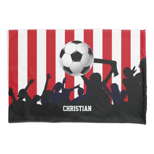 Red and White Stripes Soccer Fans and Football Pillow Case