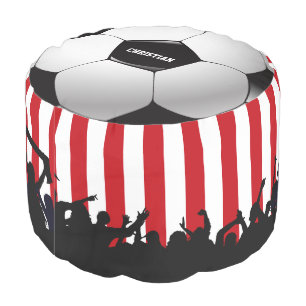 Red and White stripes Soccer Fans and football Pouf