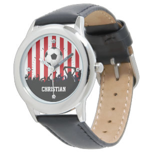 Red and White stripes Soccer Fans and football Watch