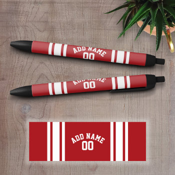 Red And White Stripes With Name And Number Black Ink Pen by MyRazzleDazzle at Zazzle