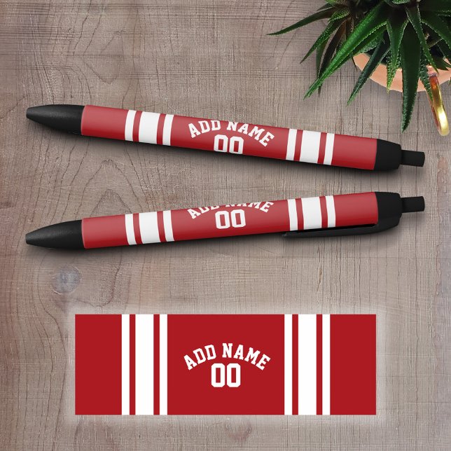 Red and White Stripes with Name and Number Pen (Personalized Writing Pens - add your name, monogram or other text)