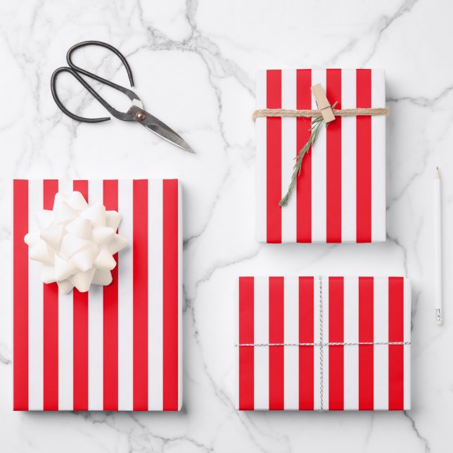 Red and White Stripes Wrapping Paper Sheets (Front)
