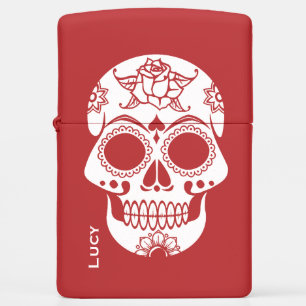 Red and White Sugar Skull Zippo Lighter