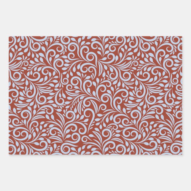 Red and white swirl pattern wrapping paper sheets (Front 3)
