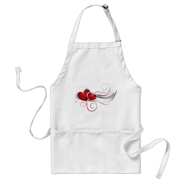 Red and White Swoosh Hearts Adult Apron (Front)