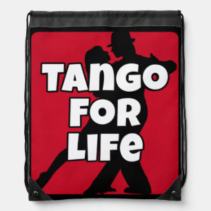 Red and White Tango for Life Drawstring Bag