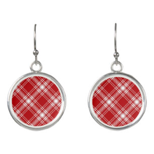 Red and White Tartan Earrings