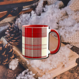 red and white tartan mug