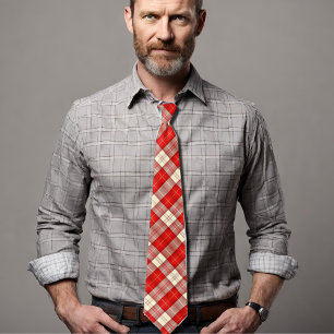 red and white tartan neck tie