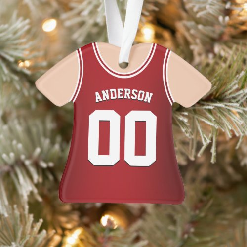 Red and White Team Colors Basketball Tank Ornament