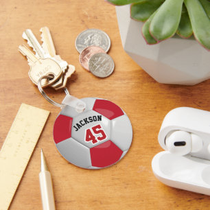 Red and White Team Soccer ⚽ Ball Keychain