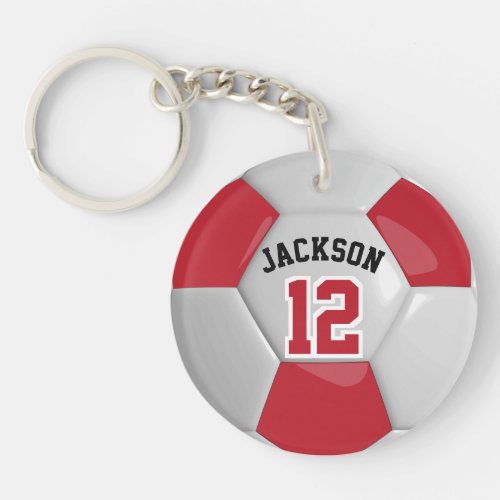 Red and White Team Soccer   Ball   Keychain