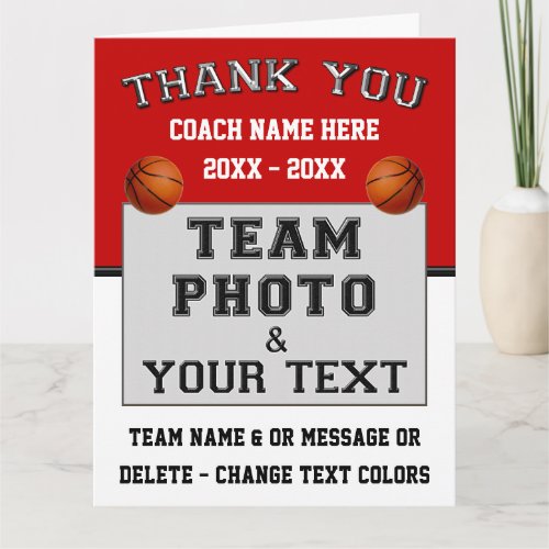 Red and White Thank You Basketball Coach Cards