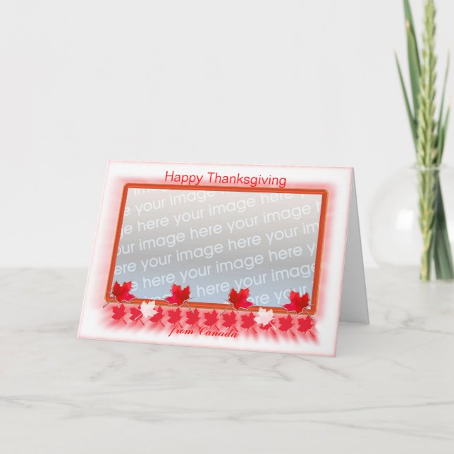 Red and White Thanksgiving in Canada Maple Leaves  Holiday Card (Front)