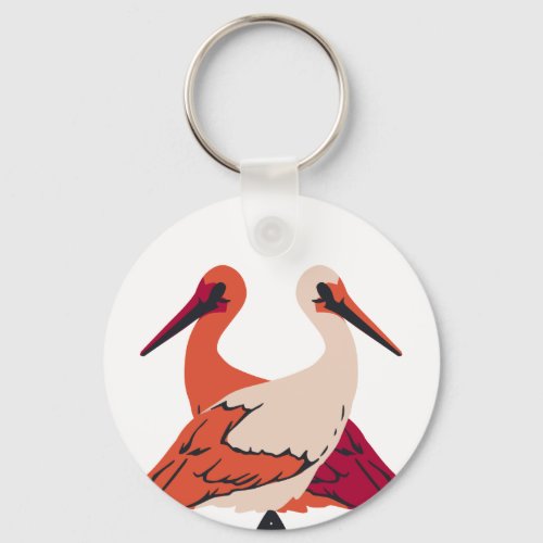 Red and White The Stork Birds IV Keychain