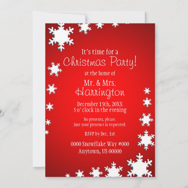 Red and White Theme Christmas Party Invitation (Front)