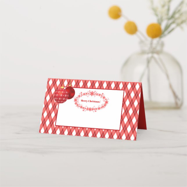 Red and White Theme / Merry Christmas Place Card (Front)