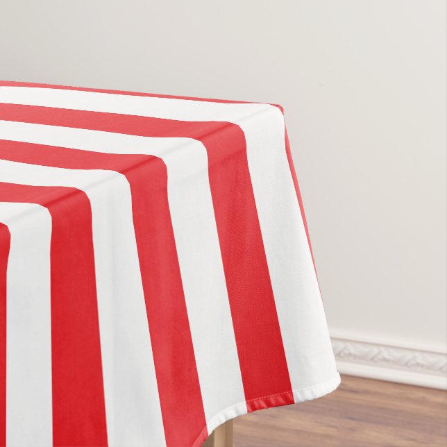 Red and White Thick Stripes Tablecloth (In Situ)