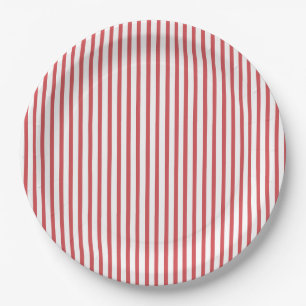 Red and White Thin Stripe Paper Plates