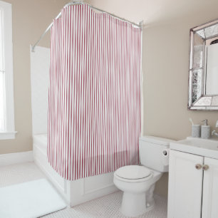 red and White Ticking Stripe Shower Curtain