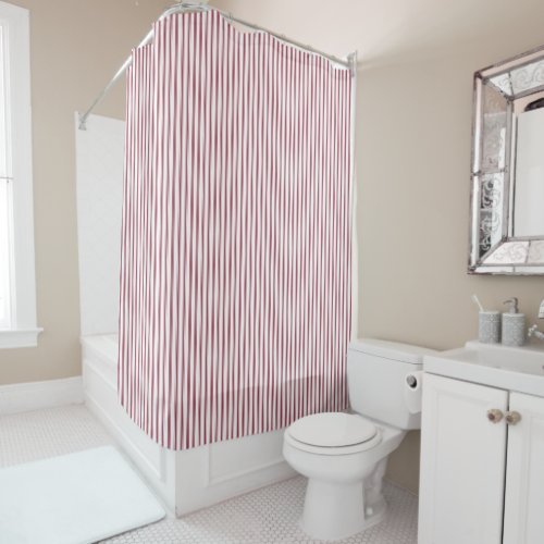 red and White Ticking Stripe Shower Curtain