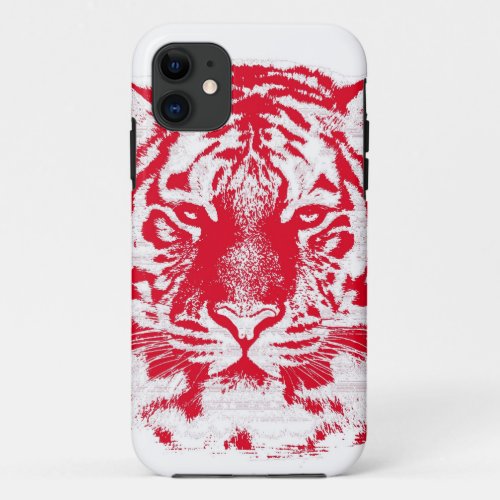 Red and White Tiger Face Close Up iPhone 11 Case