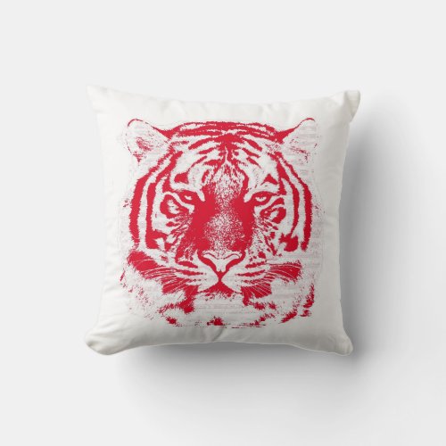 Red and White Tiger Face Close Up Throw Pillow