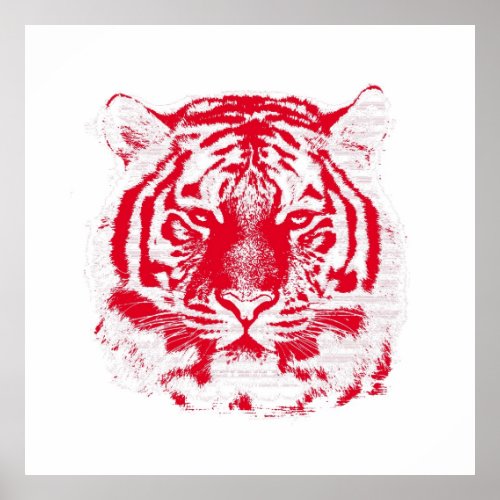 Red and White Tiger Face Poster