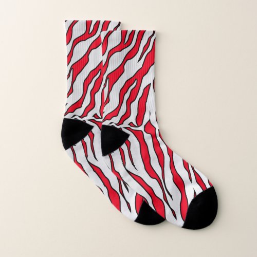 Red And White Tiger Stripes Animal1 Socks
