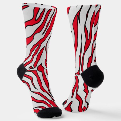 Red And White Tiger Stripes Animal Print  Socks