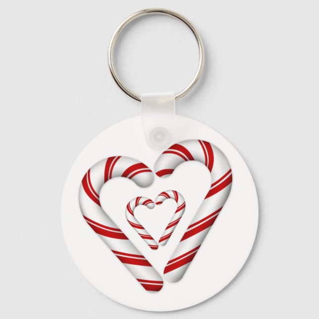 red and white tiny candy cane hearts keychain (Front)