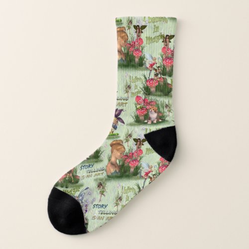 Red and white toadstool fairytale stories socks