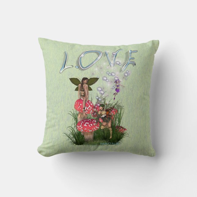 Red and white toadstool fairytale stories throw pillow (Front)