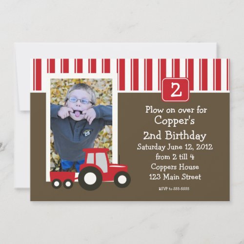Red and White tractor Birthday Invitation