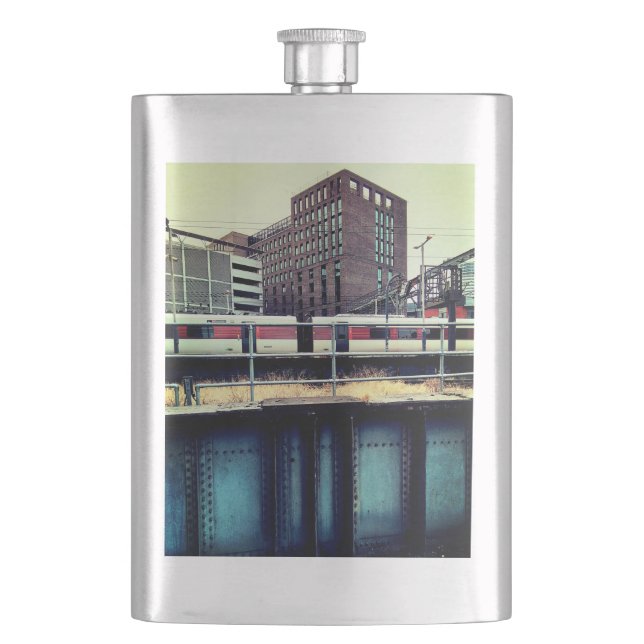 Red and white train flask (Front)