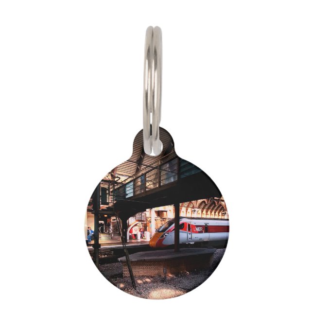 Red and white train pet ID tag (Front)