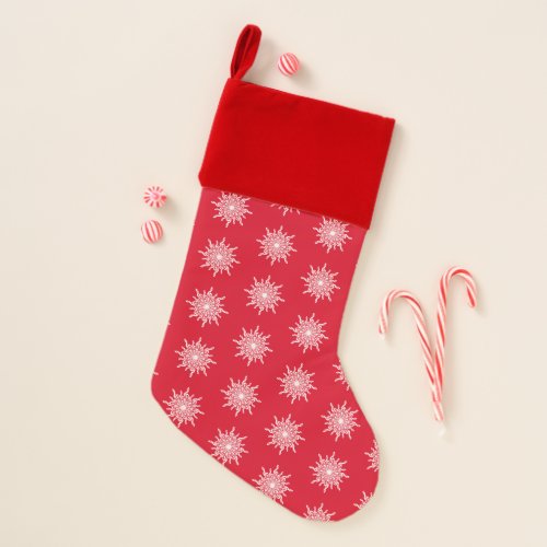 Red and White Treble Clef Snowflake Pattern Christmas Stocking