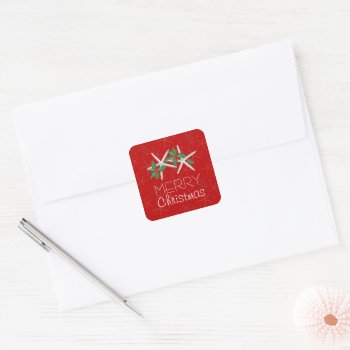 Red And White Tropical Christmas Square Stickers by holiday_store at Zazzle
