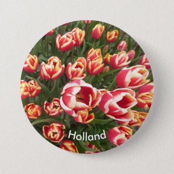Red And White Tulip Field Holland Button by Edelhertdesigntravel at Zazzle