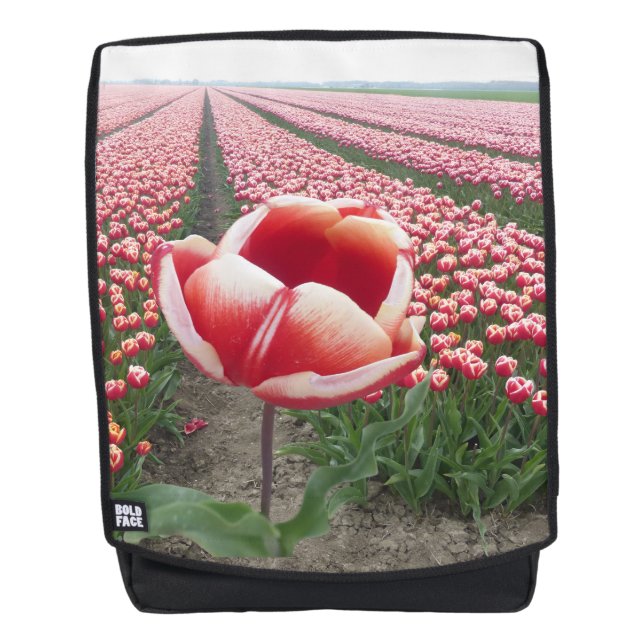 Red and White Tulip on Tulips Field Adult Backpack (Front)
